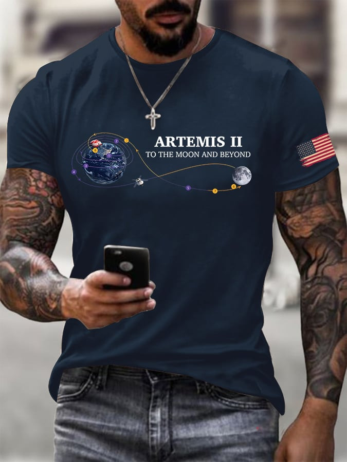 Artemis II To The Moon And Beyond T-Shirt American Flag NASA Moon Landing 2026 Shirt