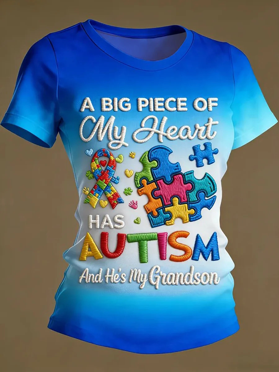 Autism Awareness T-Shirt A Big Piece Of My Heart Has Autism Clothing Gift Ideas