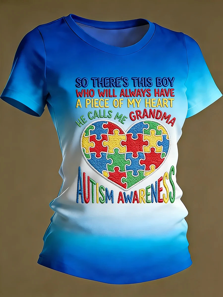 Autism Awareness T-Shirt He Calls Me Grandma Clothing Gift For Supporters