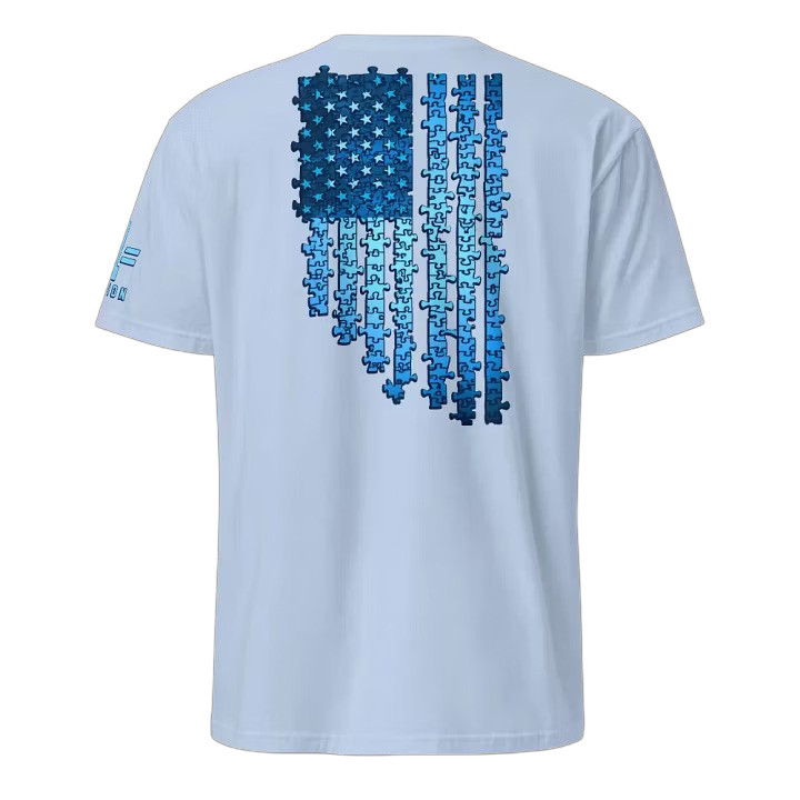 Autism Awareness T-Shirt Puzzle Ribbon USA Flag Clothing Gift For Autism Mom