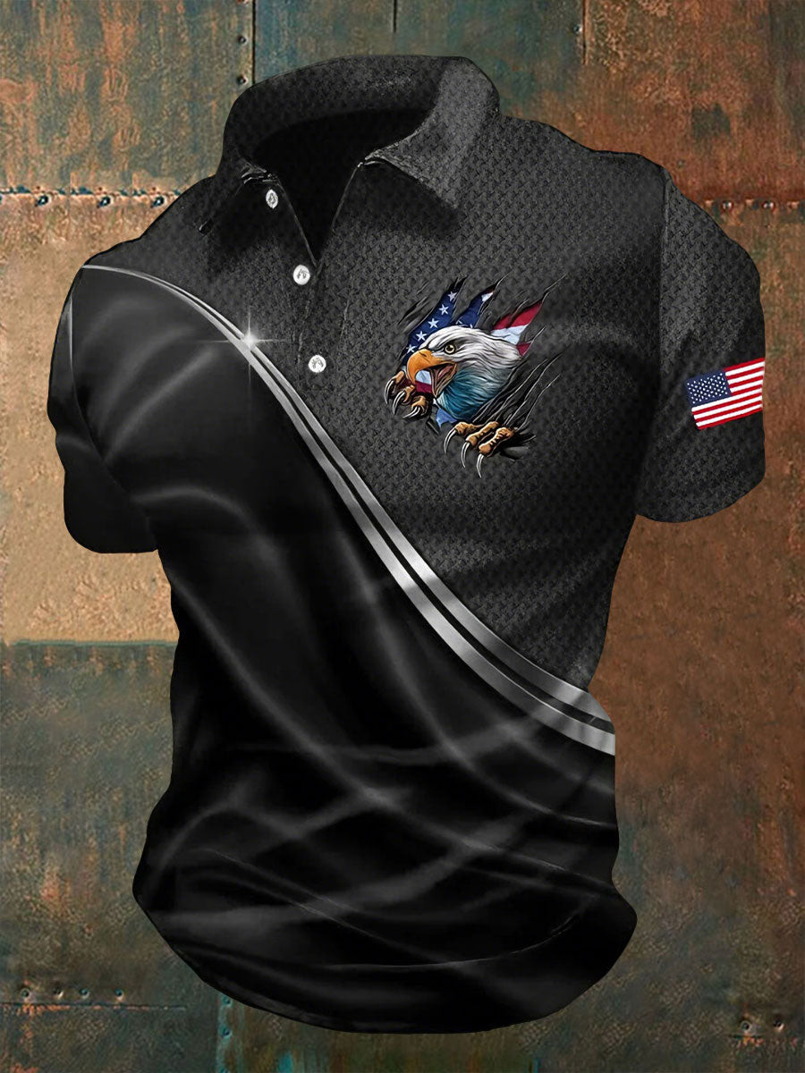 Bald Eagle US Flag Polo Shirt Patriotic Men's Apparel Father's Day Present Ideas