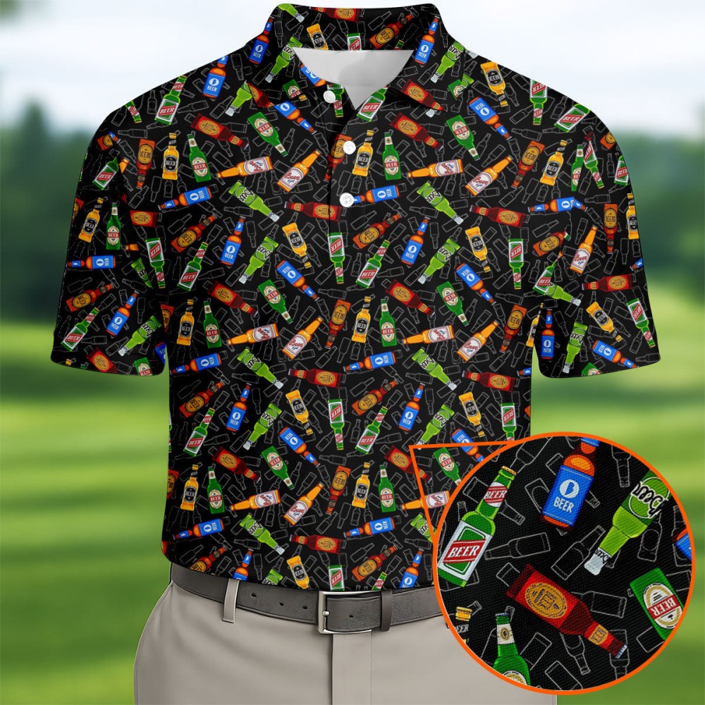 Beer Bottle Funny Golf Polo Shirt Best Golf Attire Cool Gift For Husband