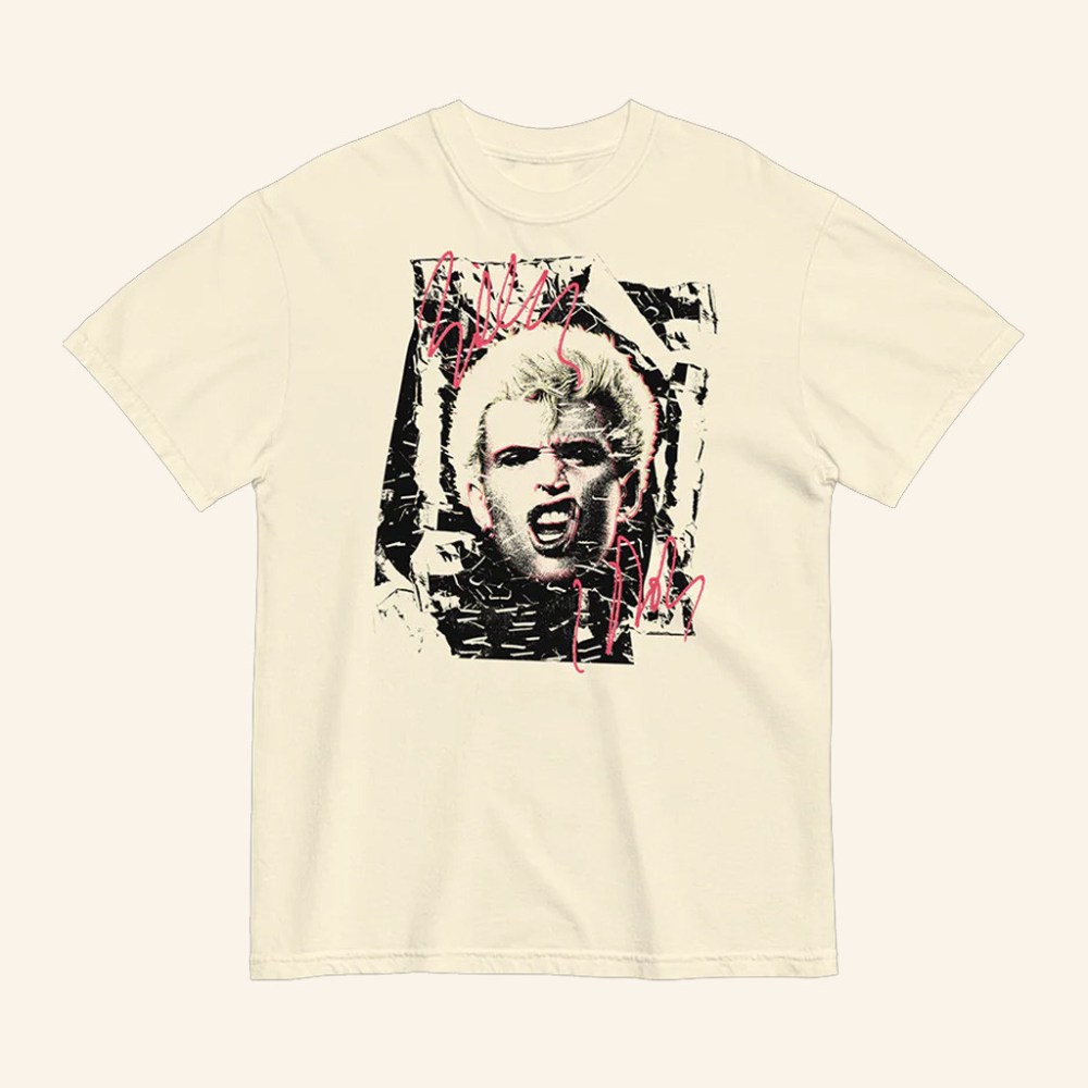 Billy Idol Merch Shattered Photo T-Shirt Christmas Presents For Music Lovers