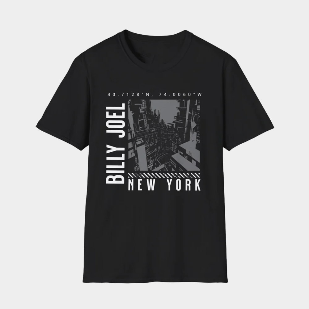 Billy Joel Merch NYC Coordinates Black T-Shirt Billy Joel Shirt Presents For Music Lovers