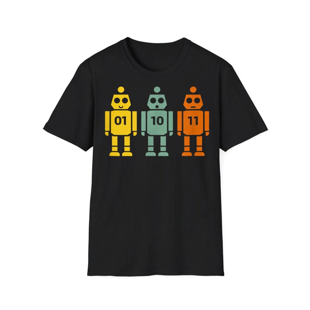Binary Code Robot T-Shirt Funny Programmer Graphic Tees Shirt Design Gift For Tech Fans