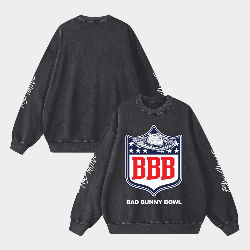Bronx Native Merch Bad Bunny Bowl Snow Wash Sweatshirt Bad Bunny Super Bowl Merch 2026 Fan Gift