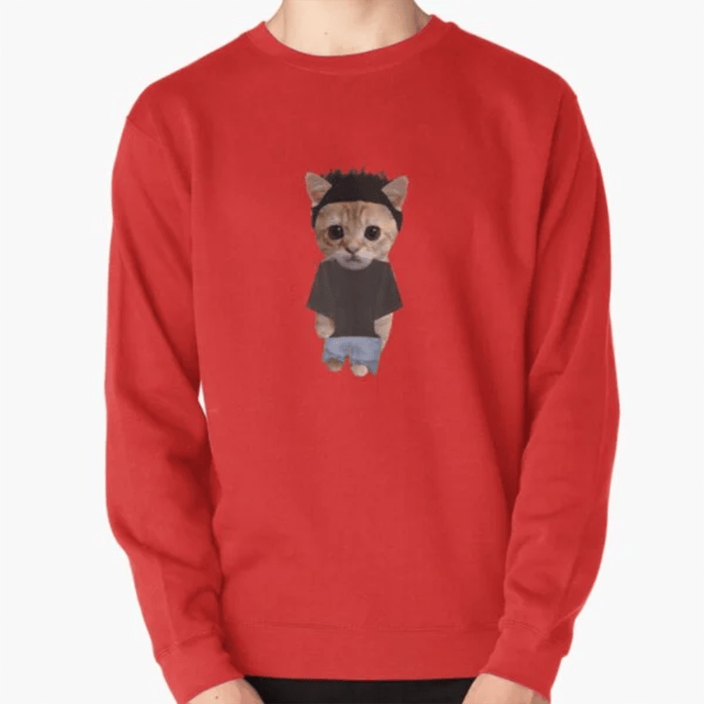 Cat Illustration Sweatshirt Thug Gangster Life Cat Graphic Clothing Gifts For Baby Keem Fans