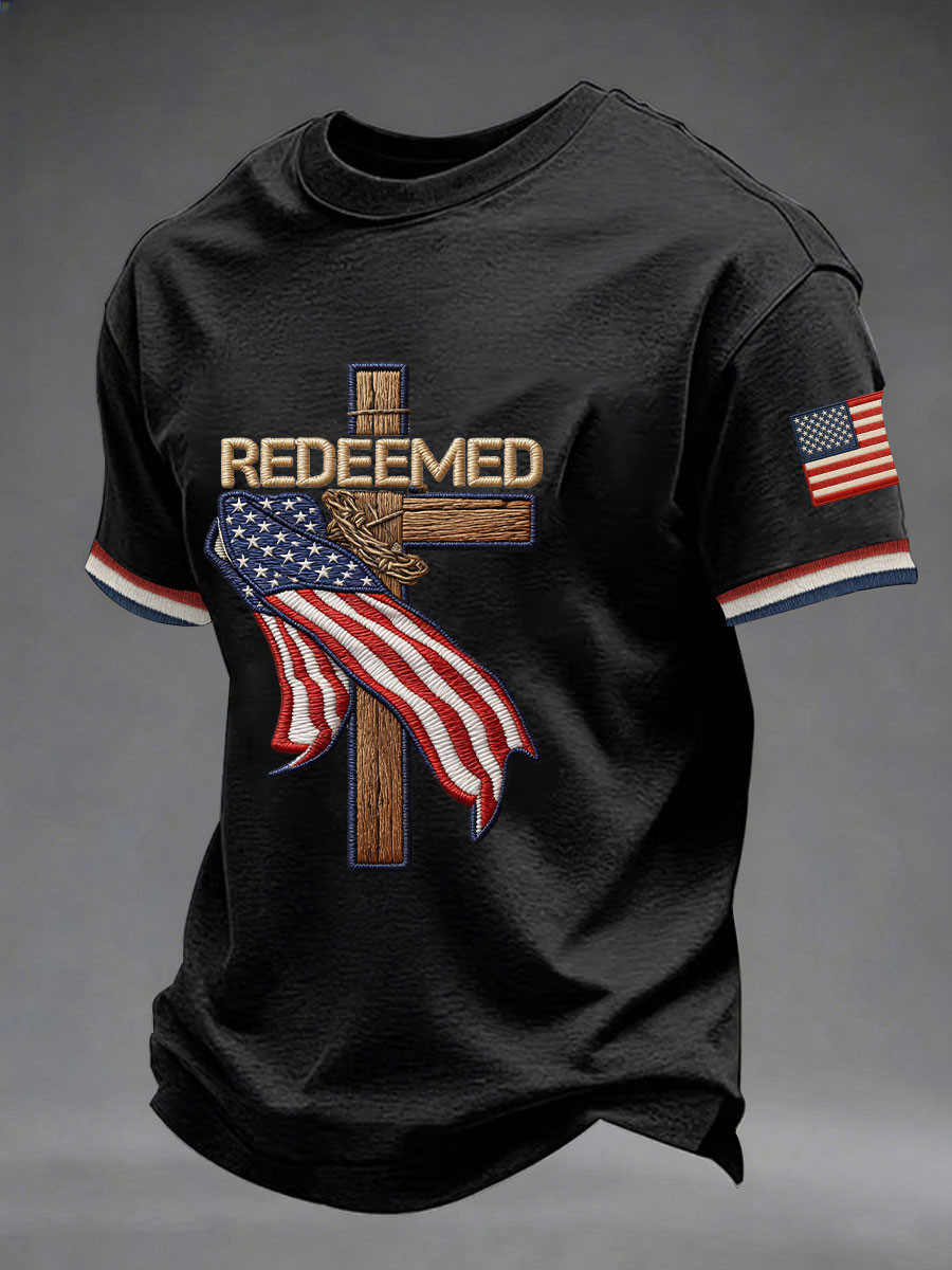 Christian Redeemed T-Shirt Vintage Jesus USA Flag Clothing Gift For Dad