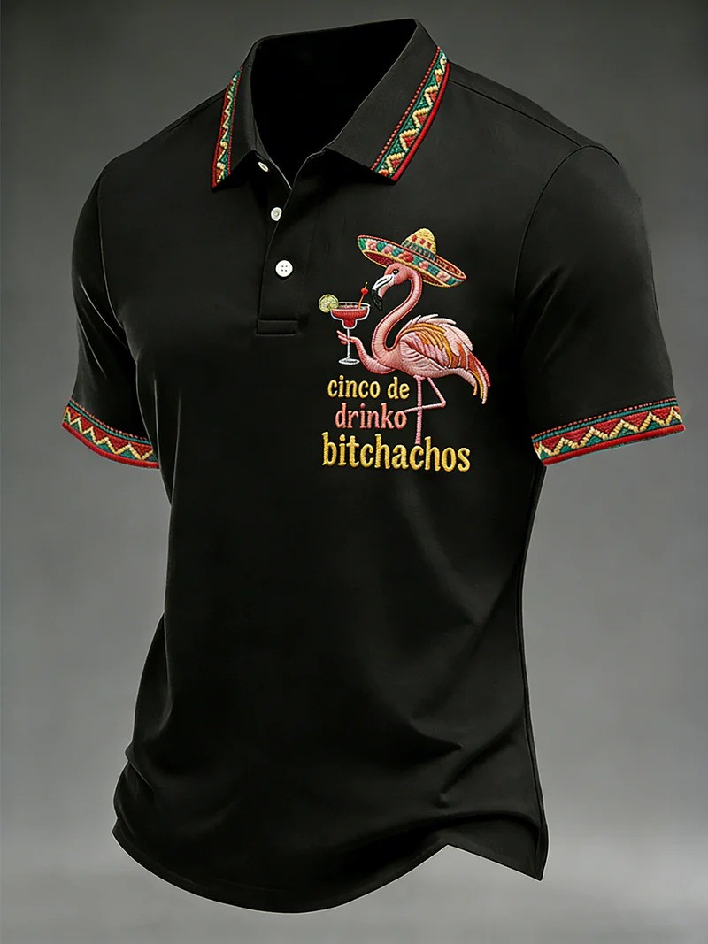 Cinco De Drinko Bitchachos Polo Shirt Flamingo Margarita Sombrero Merch Mexico Lover Gift
