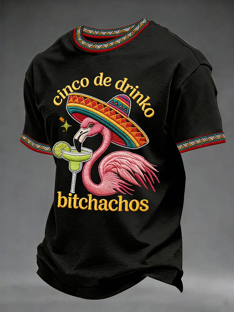 Cinco De Drinko Bitchachos T-Shirt Flamingo Margarita Sombrero Apparel Mexico Lover Gift