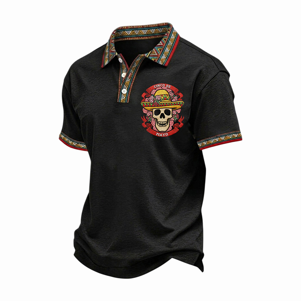 Cinco De Mayo Mexican Skull Polo Shirt Fiesta Mens Clothing Mexican Gift Items