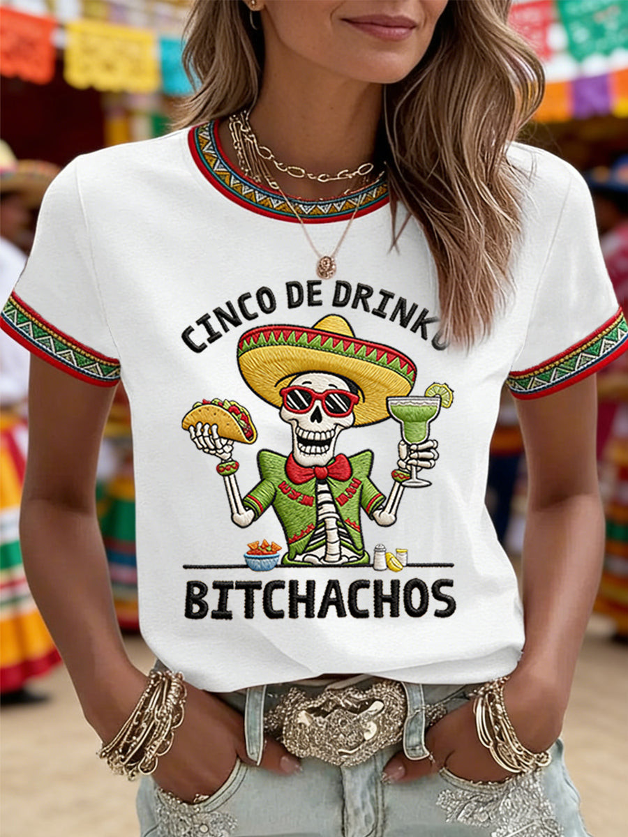 Cinco De Mayo T-Shirt Skeleton Taco Cinco De Drinko Bitchachos Shirt Mexican Gift Ideas