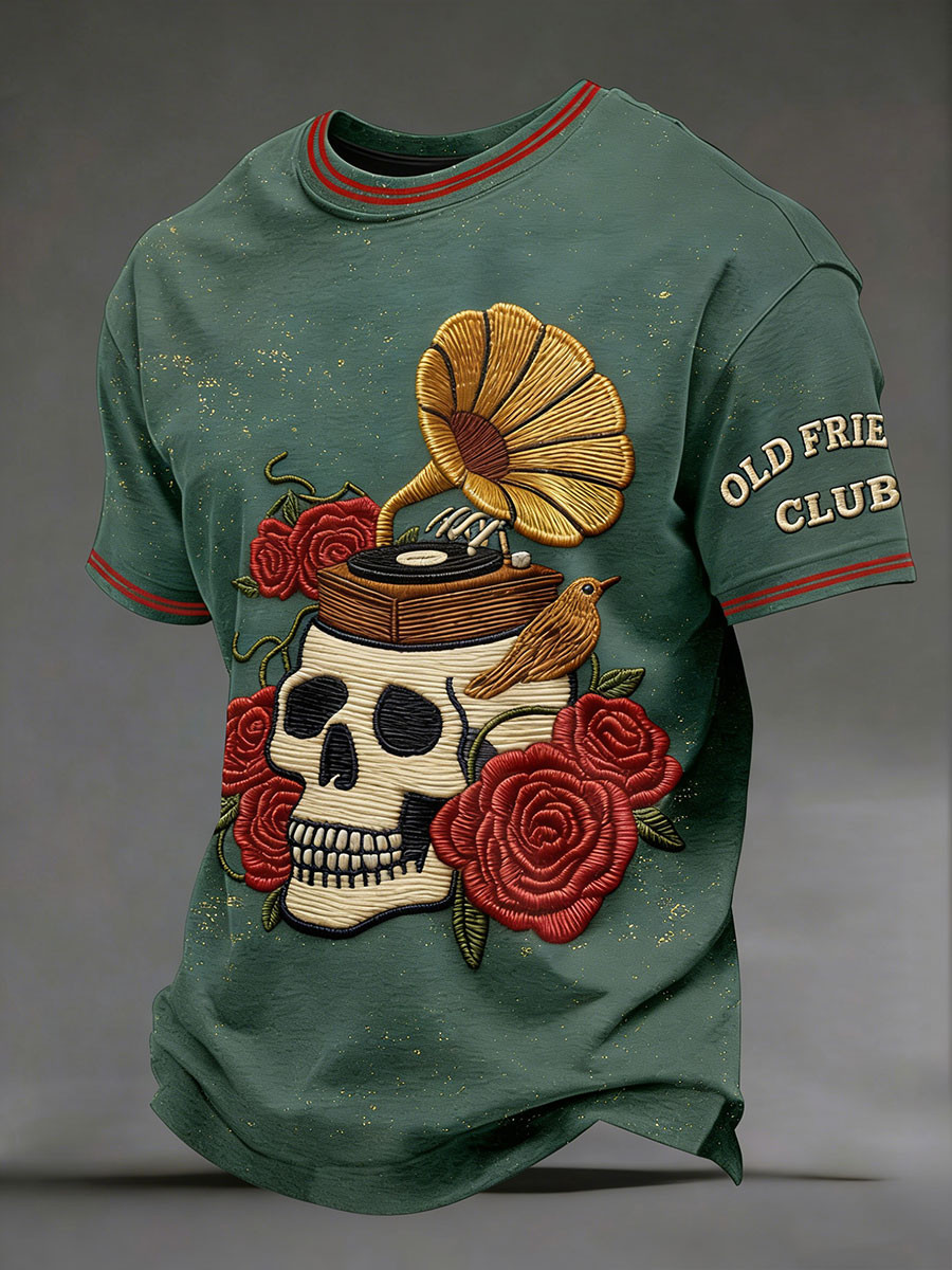 Colorful Old Friend Club T-Shirt Vintage Skull Rose Clothing Gift For Brothers