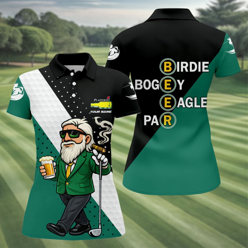 Custom Birdie Boogey Eagle Par Plastered Beer Bottle Logo Polo Shirt Golf Clothing Sister Gift Ideas