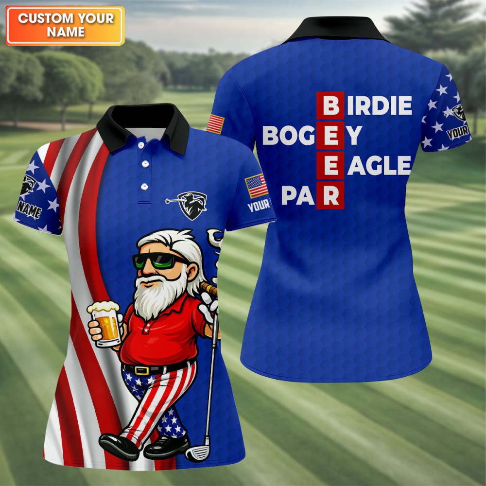 Custom Patriotic Man Golf And Beer Funny Polo Shirt 4th Of July Golf Shirt Gifts For Sister