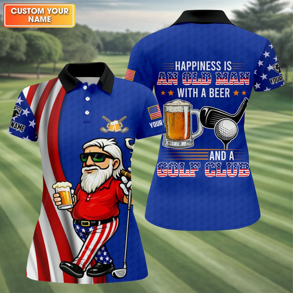 Customized An Old Man With A Beer Funny Golf Polo Shirt Golfers Apparel Ladies Golf Gifts