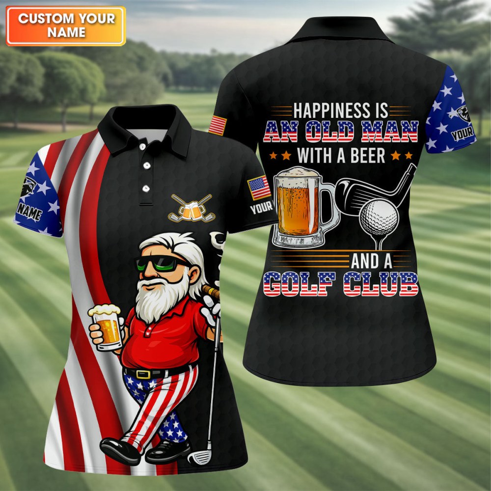 Customized An Old Man With A Beer Funny Golf Polo Shirt Womens Golf Polo Cool Golf Gifts