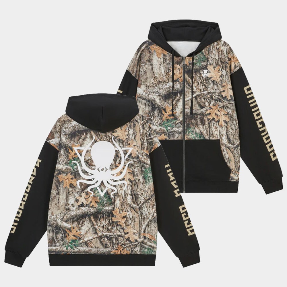 Deep Dark And Dangerous Merch Forest Camo Color Block Zip Up Hoodie DDD Shop Gift For BFF