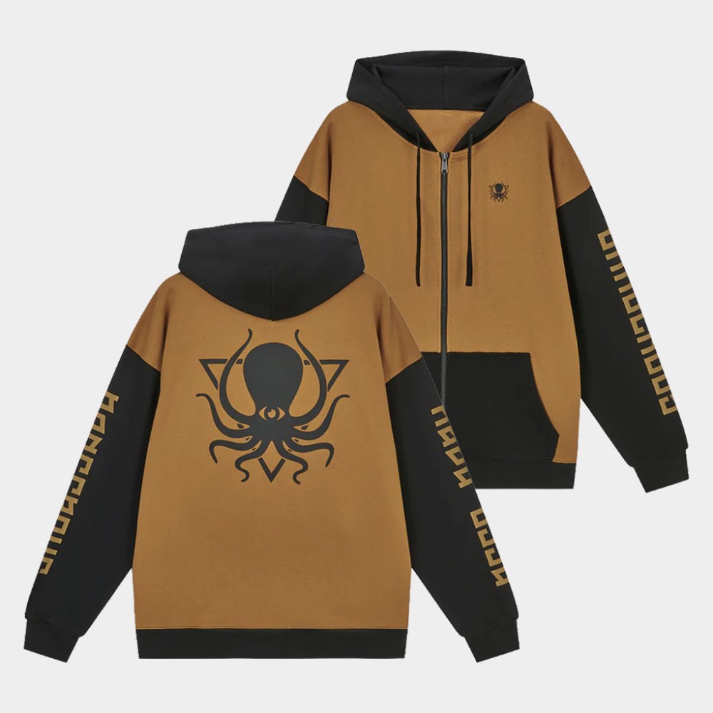 Deep Dark And Dangerous Merch Maple Brown Color Block Zip Up Hoodie DDD Shop Gift For Him