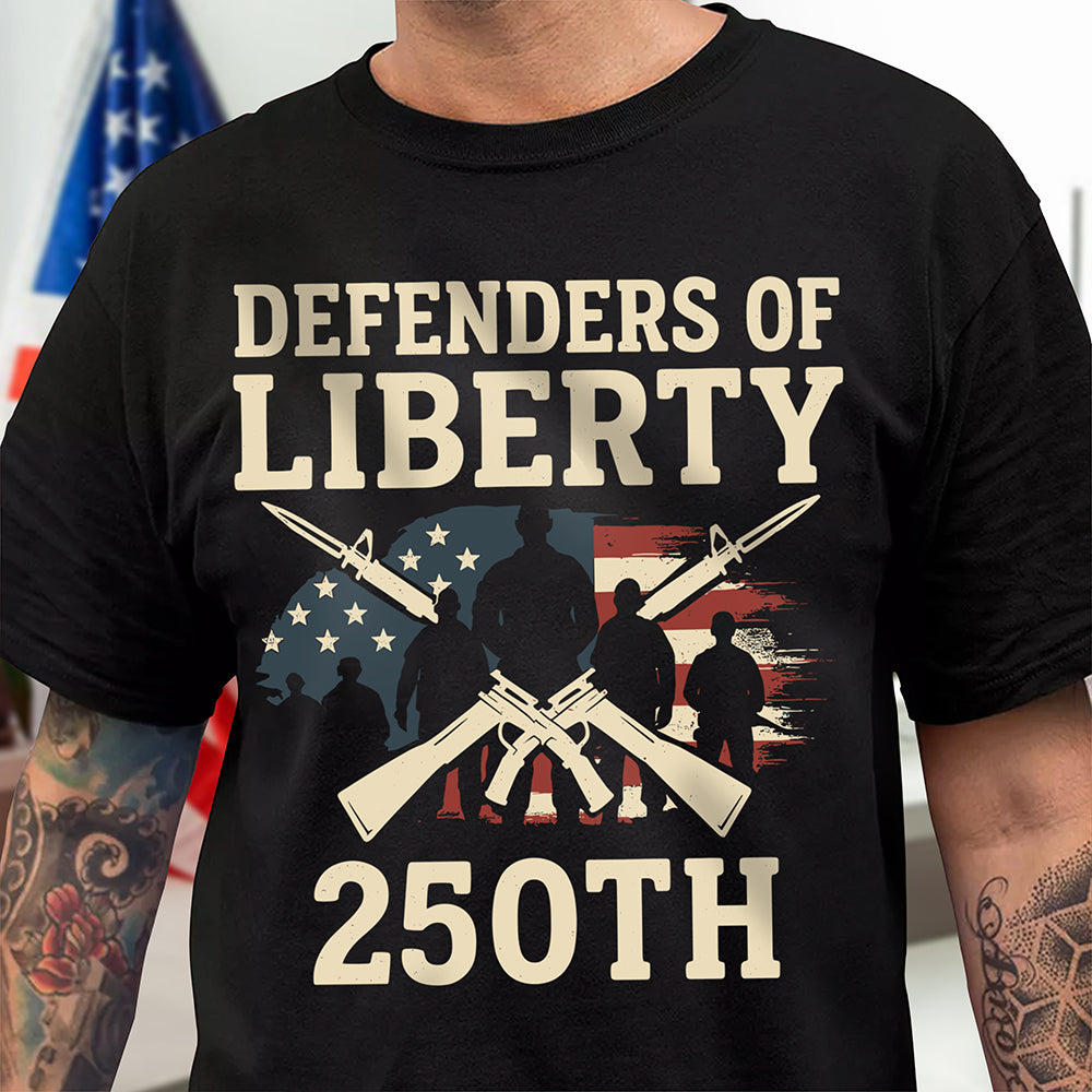 Defenders Of Liberty 250th Anniversary Usa Dark Shirt America 250 Merchandise Patriotic Gifts For Him