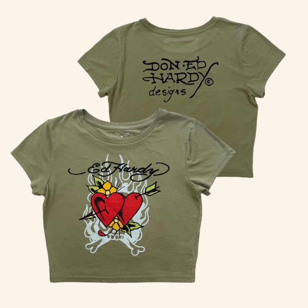 Ed Hardy Merch 2 Hearts Baby Tee Christmas Gifts For Girlfriend