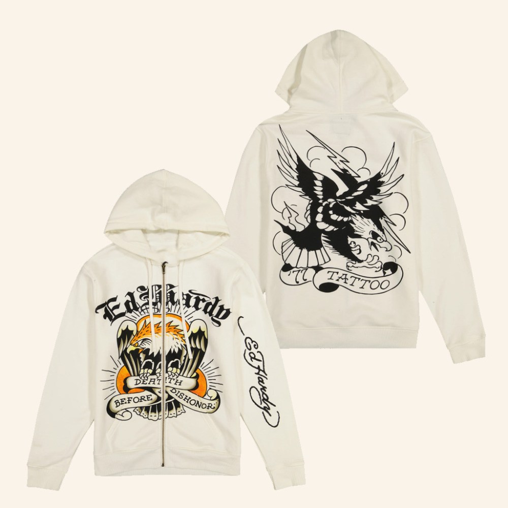 Ed Hardy Merch Death Before Dishonor Zip Hoodie Ed Hardy Hoodie Best Gifts For Dad