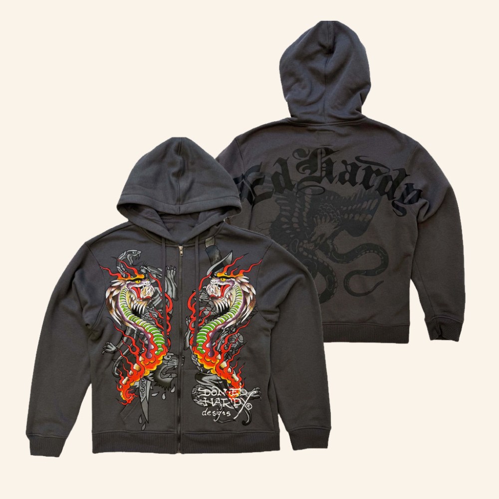 Ed Hardy Merch Dragon Flame Zip Hoodie Ed Hardy Hoodie Best Gifts For Son