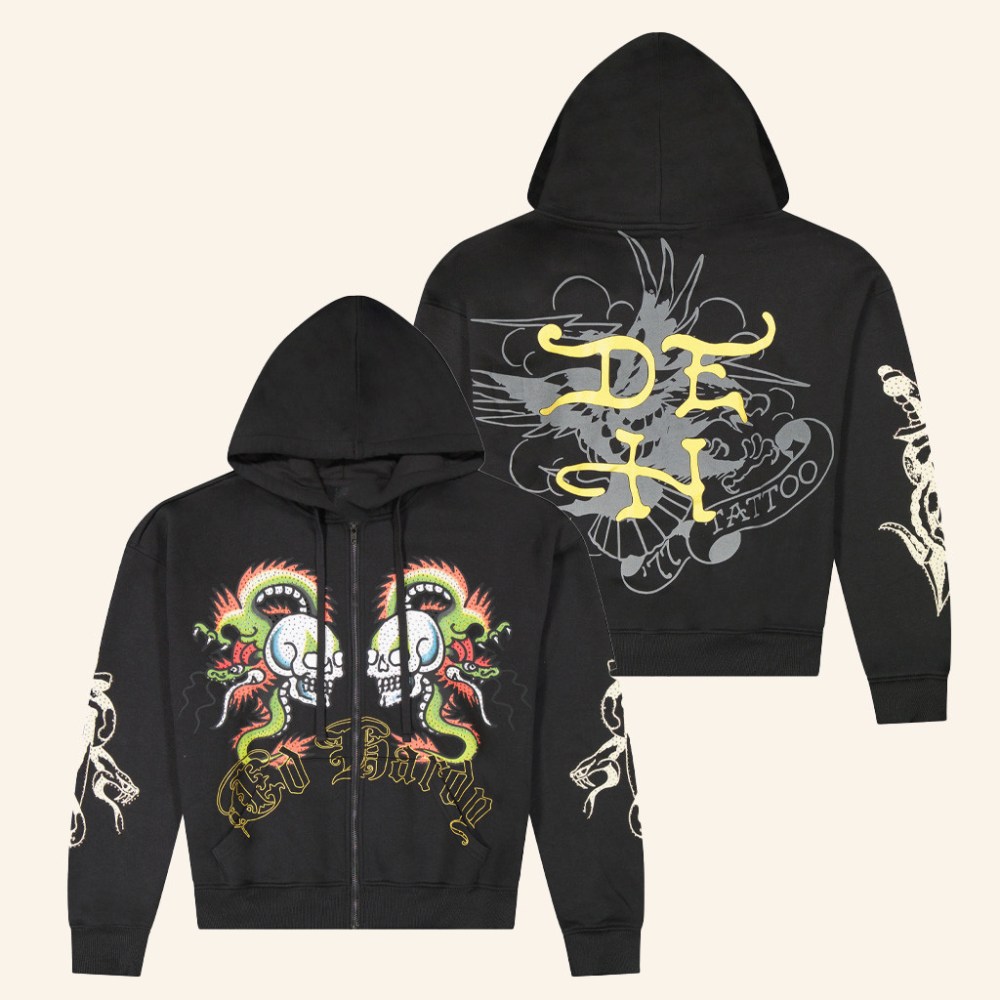 Ed Hardy Merch Dragon Skulls Zip Hoodie Ed Hardy Hoodie Birthday Ideas For Husband