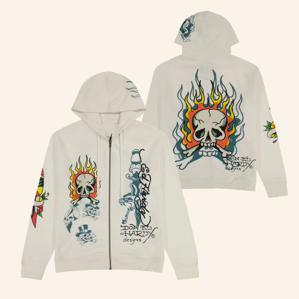 Ed Hardy Merch Flame Skull Zip Hoodie Ed Hardy Hoodie Birthday Gift Ideas For Husband