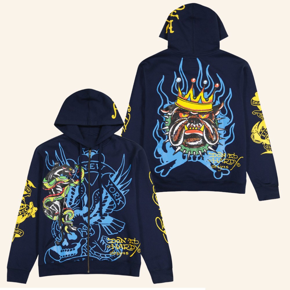 Ed Hardy Merch Panther Bulldog Zip Hoodie Ed Hardy Hoodie Gifts For Boyfriend