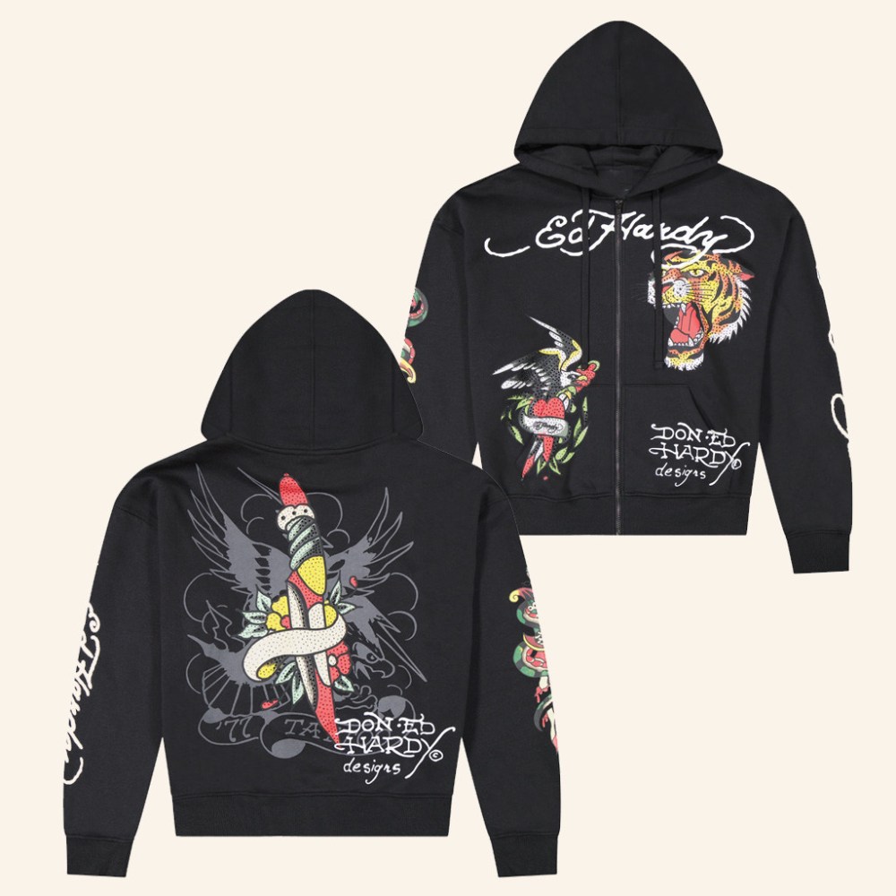 Ed Hardy Merch Tiger Eagle Zip Hoodie Presents For Husband