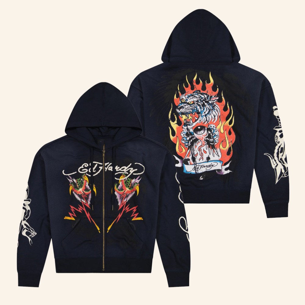 Ed Hardy Merch Tiger Flame Zip Hoodie Ed Hardy Hoodie Gifts For Boyfriend
