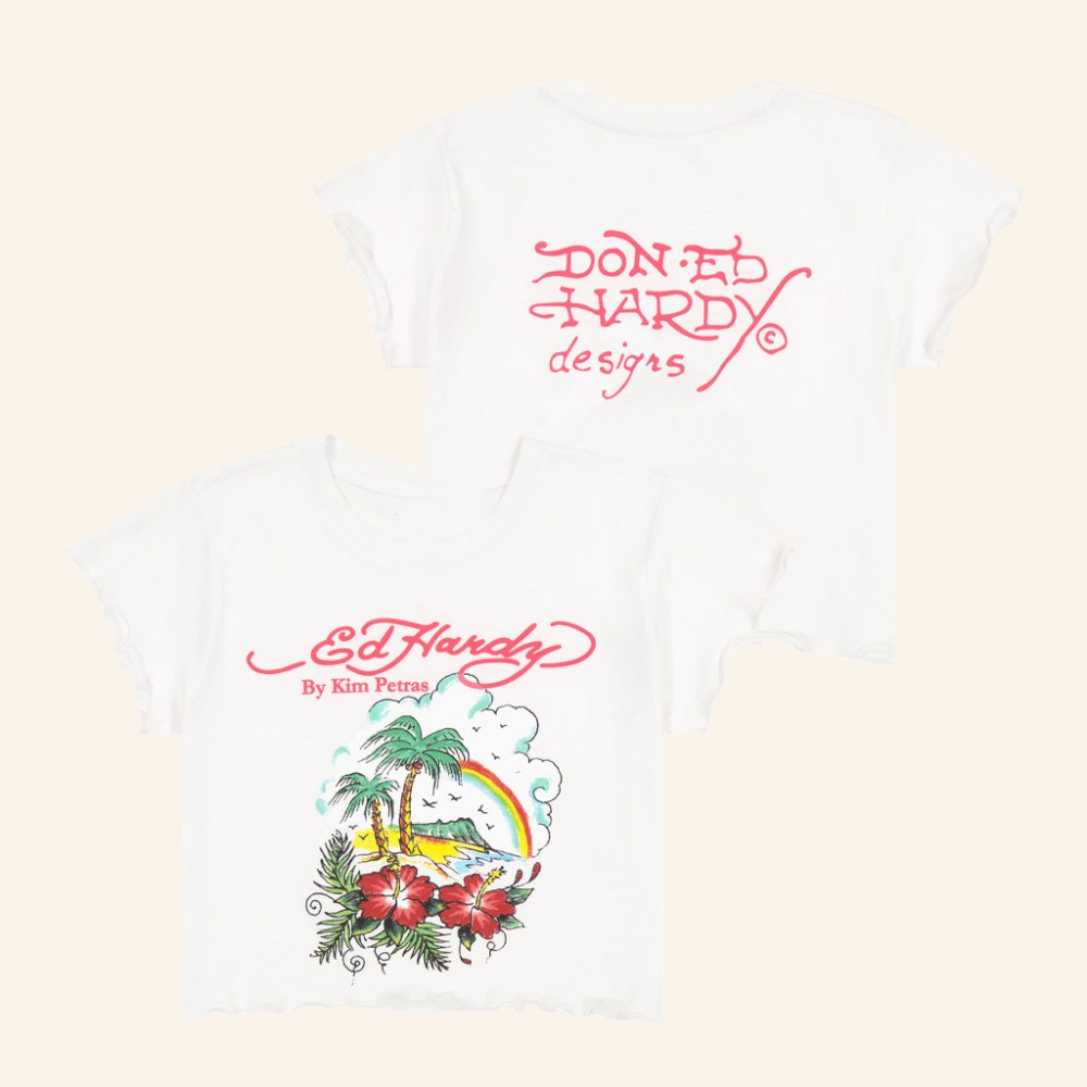 Ed Hardy Merch Tropical Scene Lettuce Edge Baby Tee Ed Hardy Shirt Gifts For Her