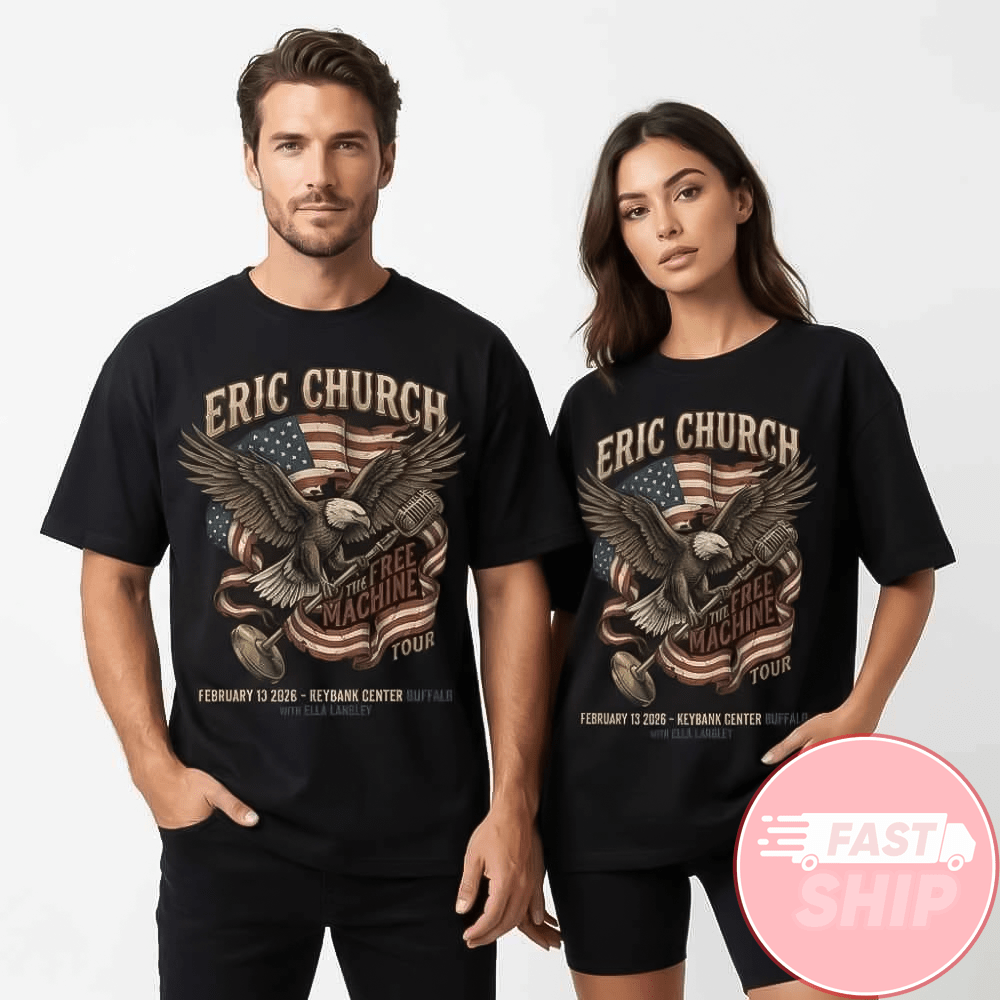 Eric Church Free The Machine Tour February 13 2026 America Flag Eagle T-Shirt Eric Church Merch