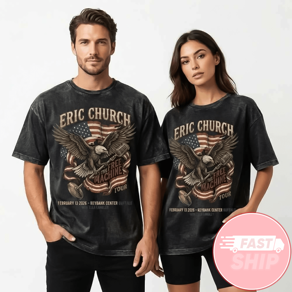 Eric Church Free The Machine Tour February 13 2026 America Flag Eagle T-Shirt Fan Merch Gifts