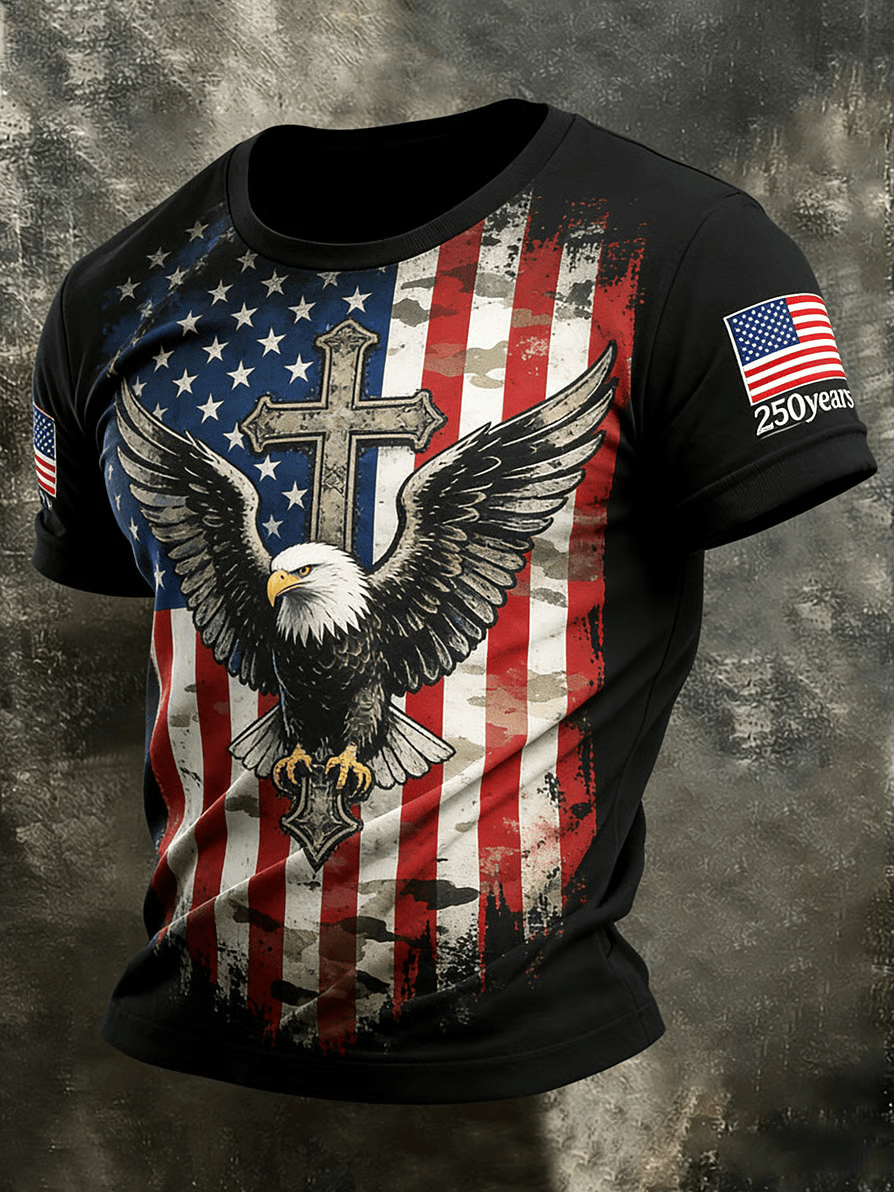 Faith Cross US 250 Years T-Shirt American Patriot Clothing Patriotic Gifts For Him