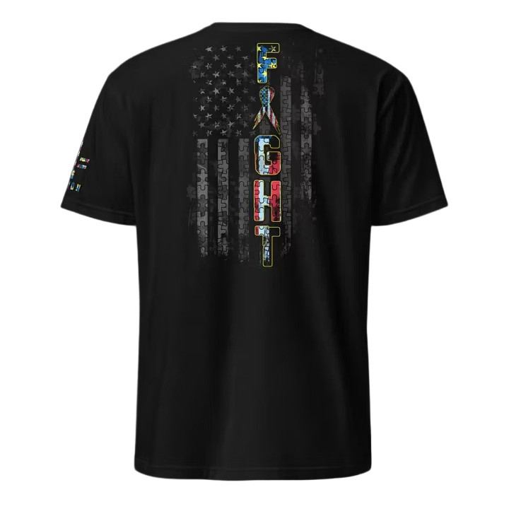Fight Awareness Ribbon T-Shirt Awareness USA Distressed Flag Merch Gift For Autism Support