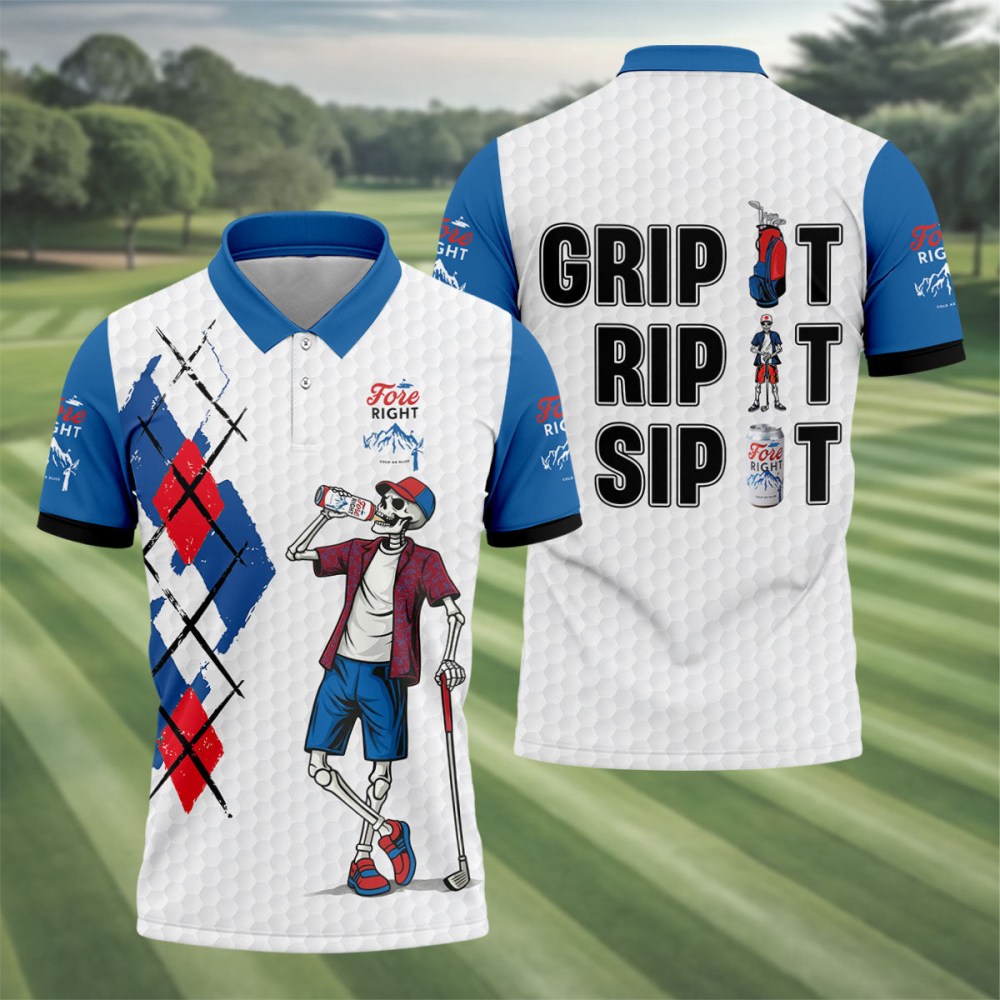 Fore Right Funny Skeleton Golf Polo Shirt Funny Golf Clothes Present For Husband