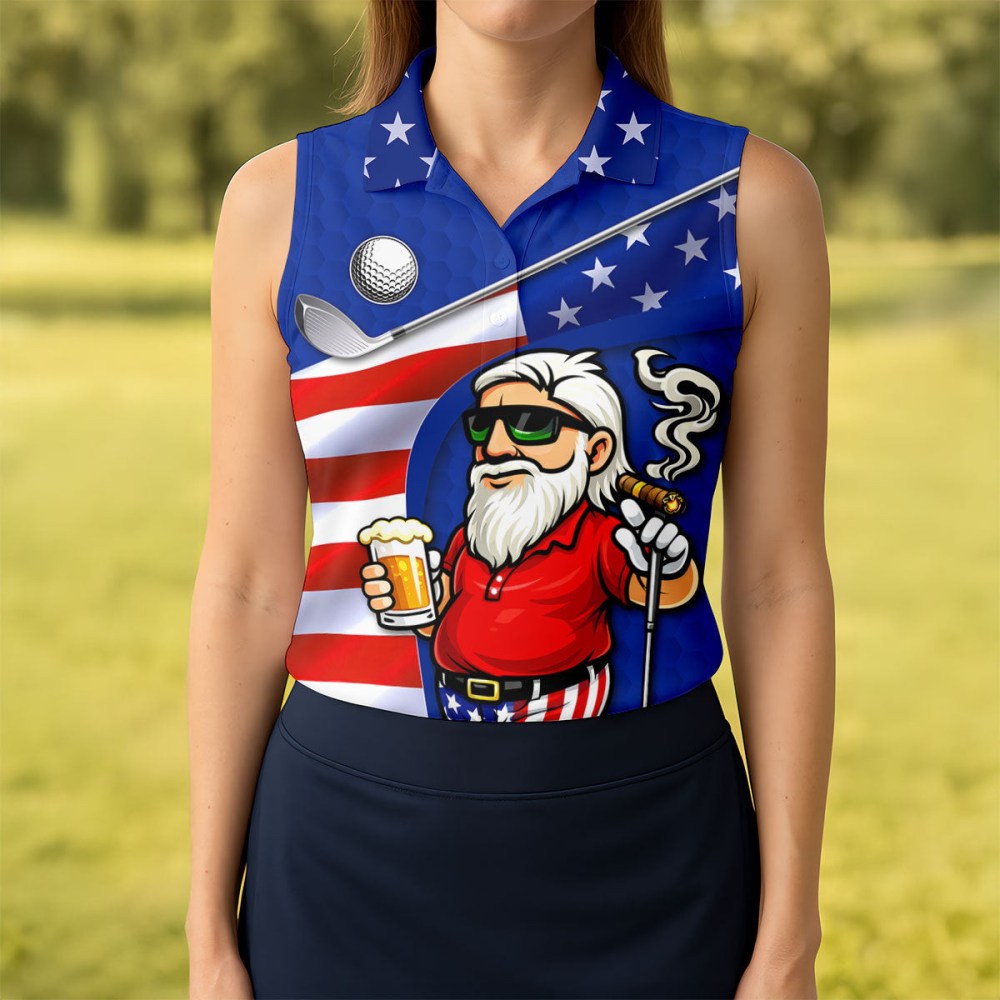 Funny Golf And Beer Patriotic Sleeveless Polo Shirt Best Golf Shirts Gifts For Female Golfers