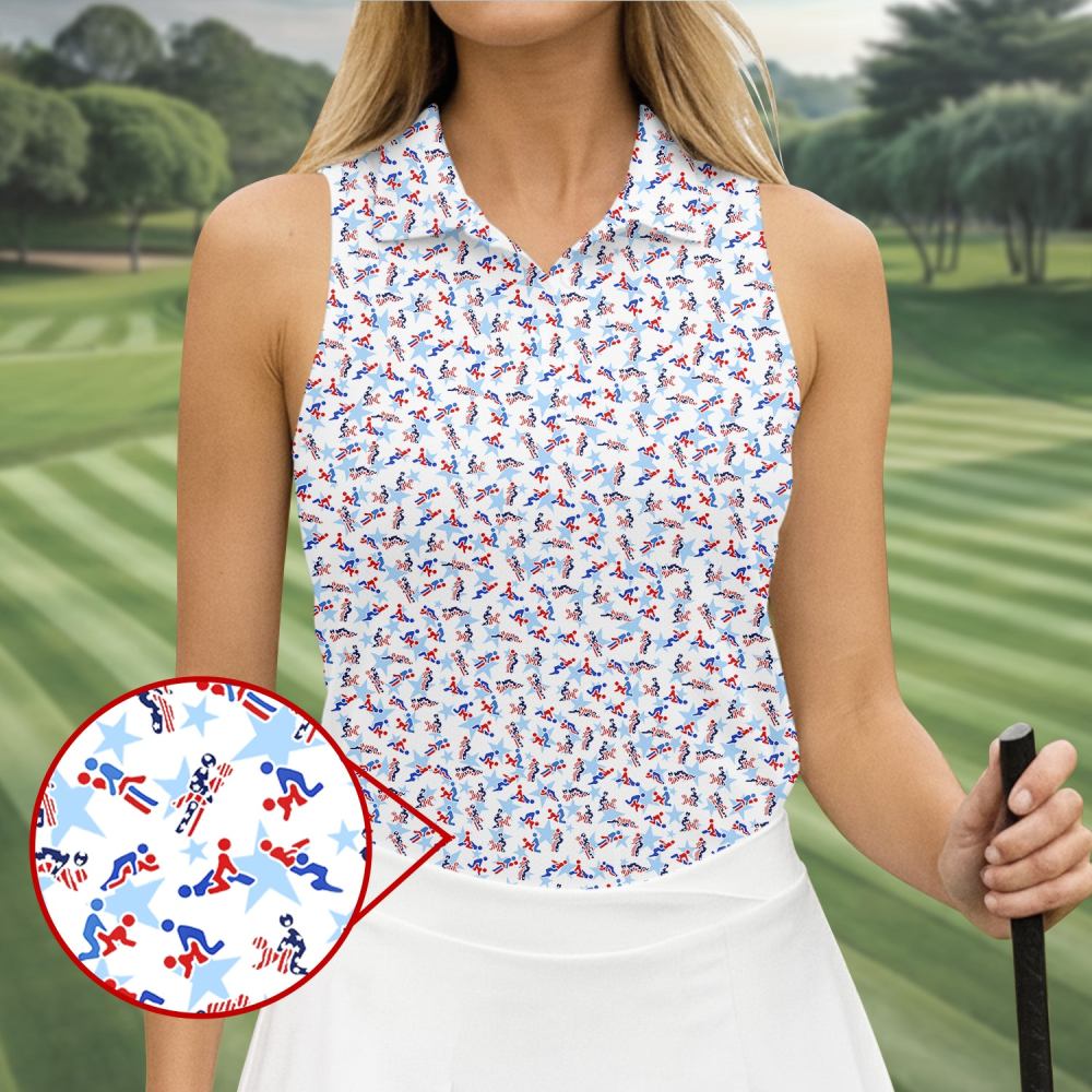 Funny Stick Figure Naughty Couple Sleeveless Polo Shirt Best Golf Shirts Hilarious Golf Gifts