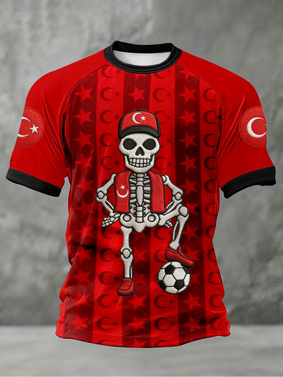 Funny Turkiye Skeleton Soccer T-Shirt National Flag Crescent Star Clothing Gift Ideas