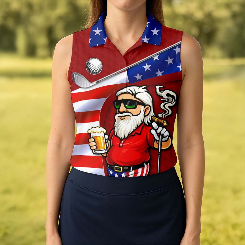 Golf And Beer Patriotic Graphic Sleeveless Polo Shirt Golf Clothes Mother's Day Gift For Wife