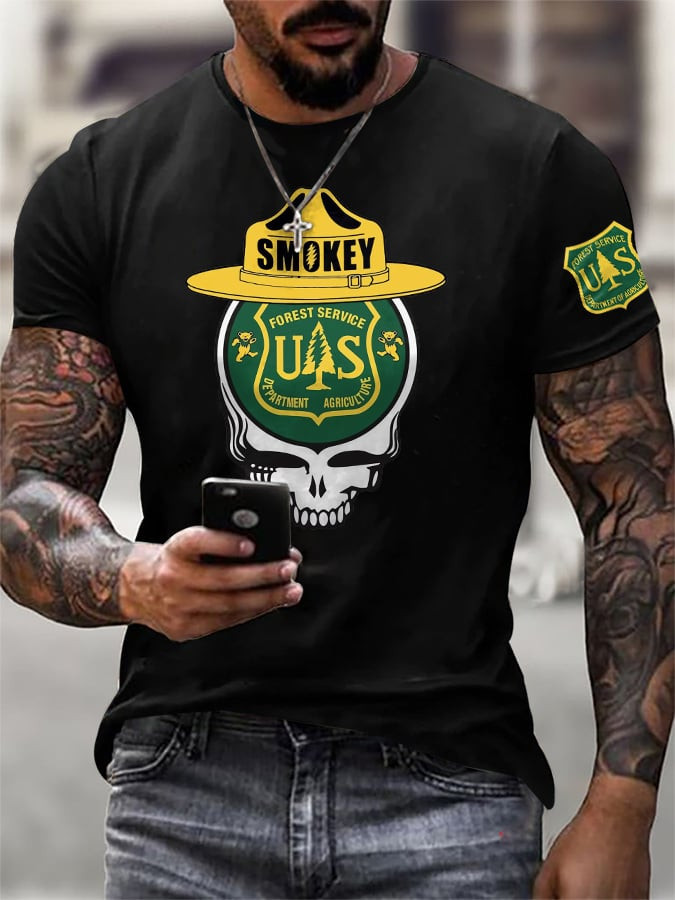 Grateful Dead Smokey Bear USFS Skull Graphic T-Shirt Rebuilding The USFS Merch Unique Gift Men