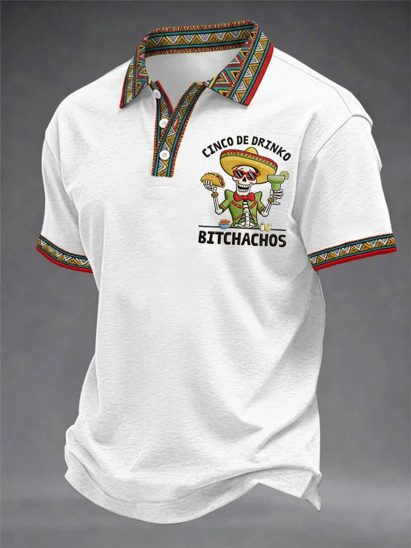 Happy Cinco De Drinko Polo Shirt Mexican Skeleton Sombrero Taco Margarita Clothing Gift Ideas