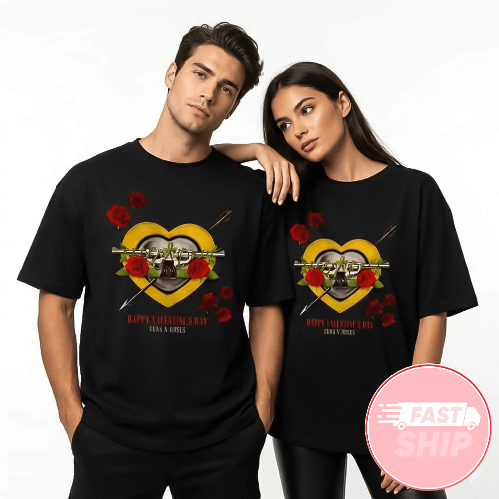 Happy Valentine's Day Guns N' Roses 2026 Logo T-Shirt Black Guns N' Roses Merch Rock Fan Gifts