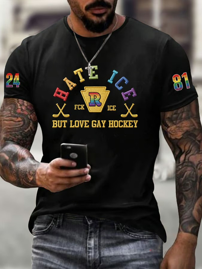 Hate Ice But Love Gay Hockey T-Shirt LGBT Pride Month Clothing Gift For Supporters