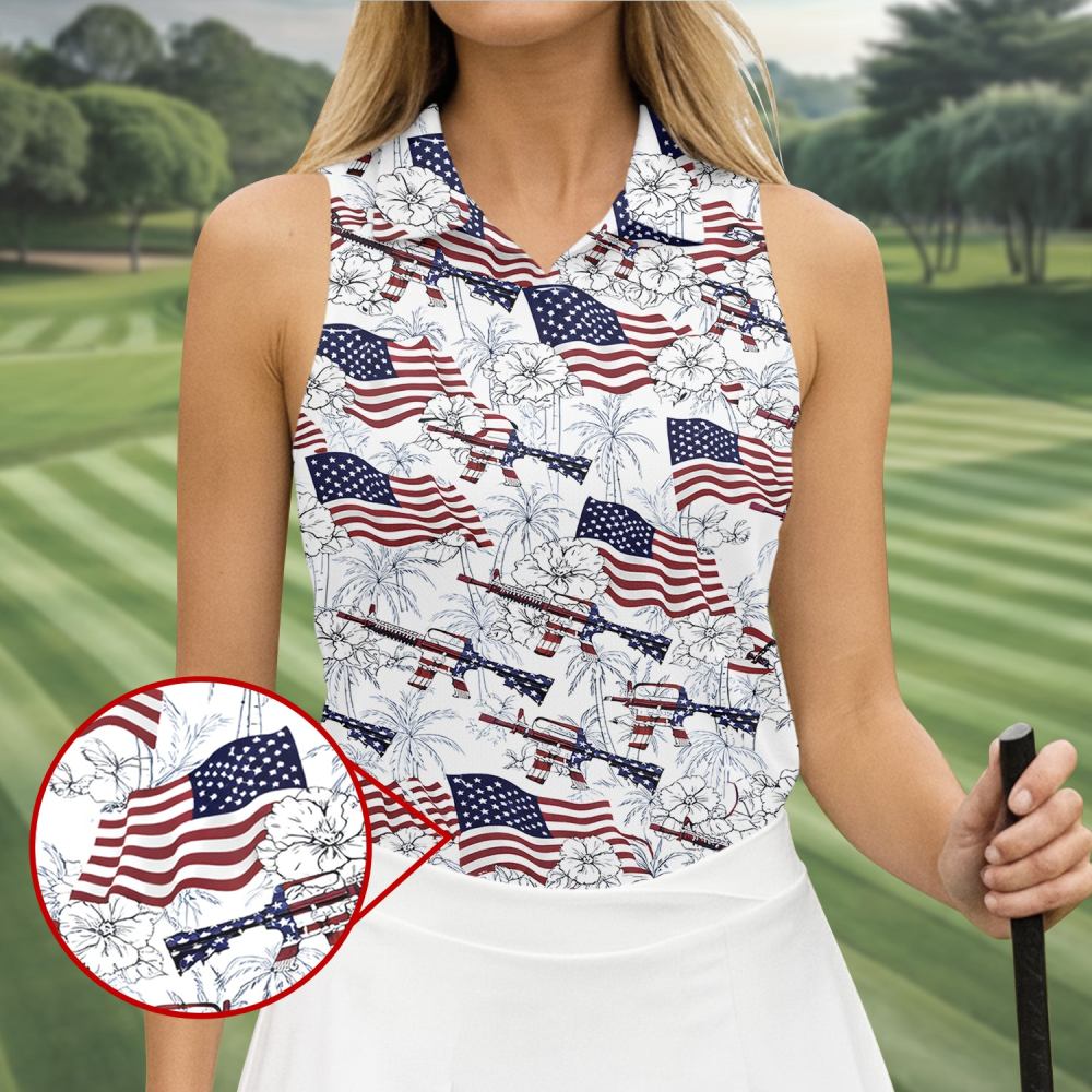 Hawaiian American Patriotic Sleeveless Polo Shirt Womens Golf Clothes Golf Idea Presents