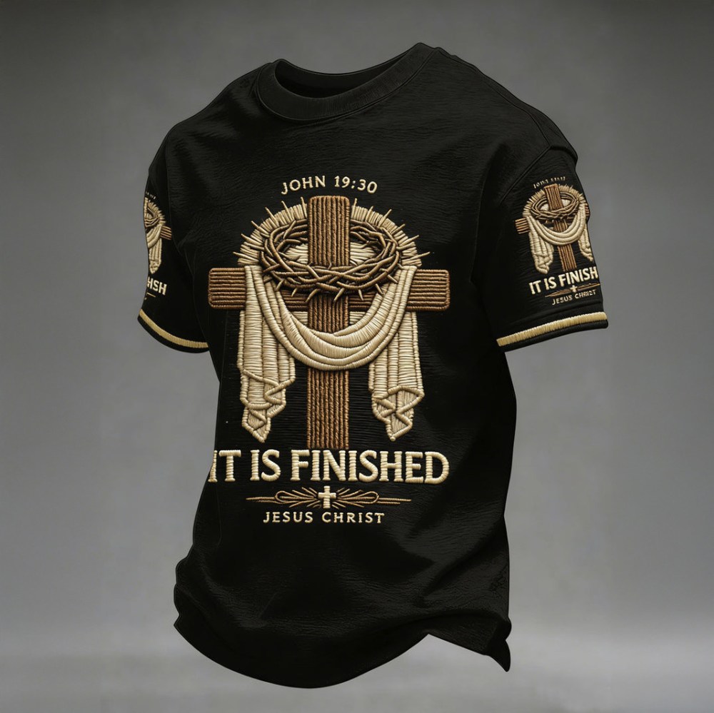 He Is Risen It's Finished Easter Jesus Christian Cross T-Shirt In God We Trust Shirt Gift For Dad