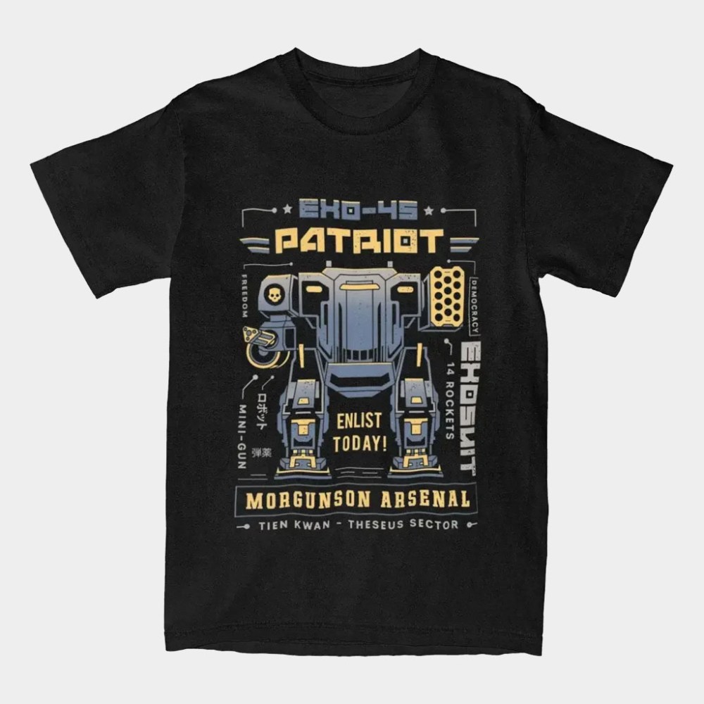 Helldivers Merch 2026 Patriot Mech Shirt Black Helldivers T-Shirt Gifts For Gamers