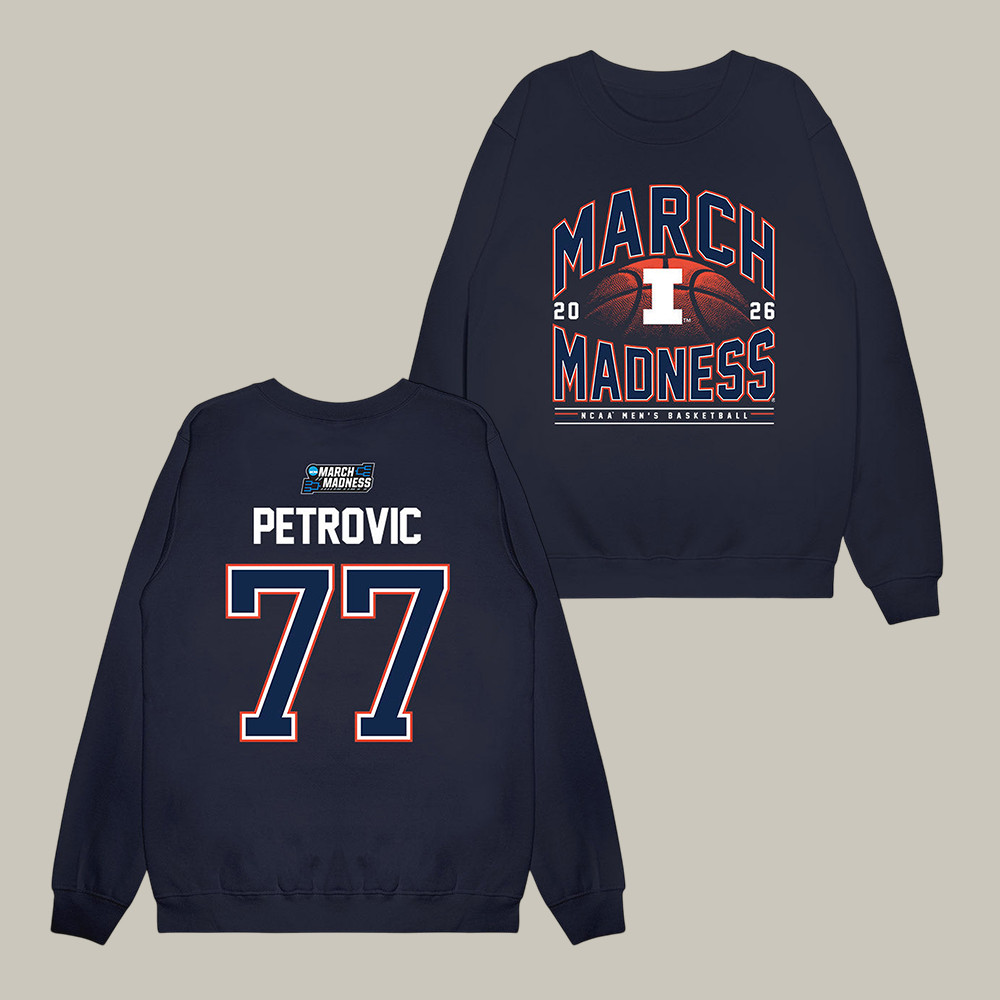 Illinois NCAA Men's Basketball Mihailo Petrovic 77 Sweatshirt Fighting Illini Final Four Merch Fan Gift